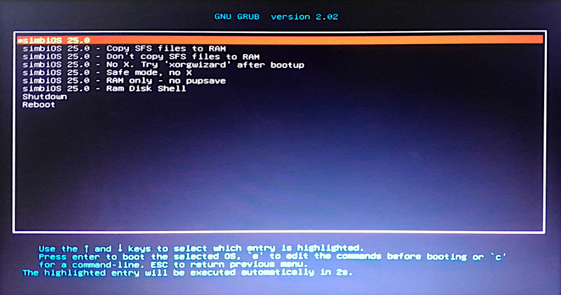 grub2 menu